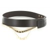 Ceinture CHANEL en cuir marron et perles blanches