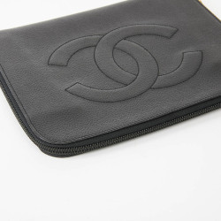 Pochette vintage CHANEL cuir grainé noir