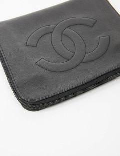 Pochette vintage CHANEL cuir grainé noir