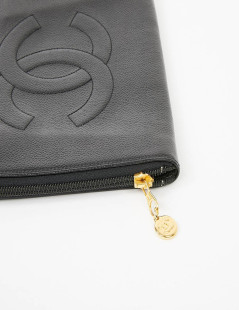 Pochette vintage CHANEL cuir grainé noir